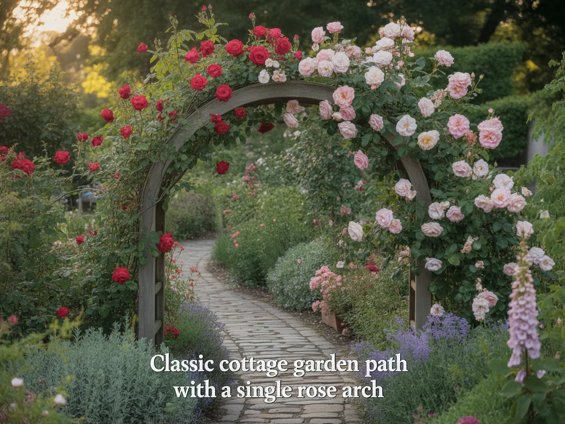 1. Classic Cottage Garden Path With a Single Rose Arch
