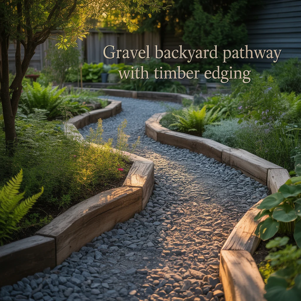 1. Gravel Backyard Pathway With Timber Edging