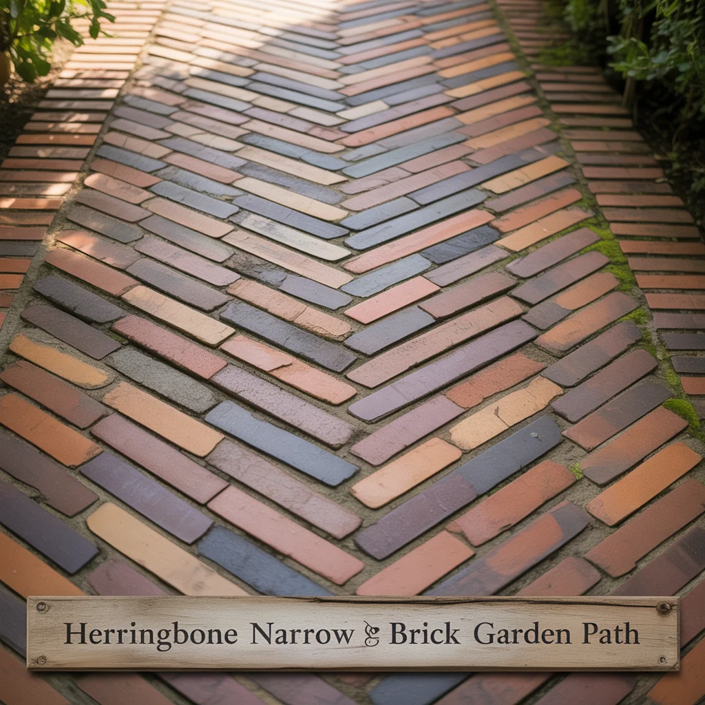 1. Herringbone Narrow Brick Garden Path