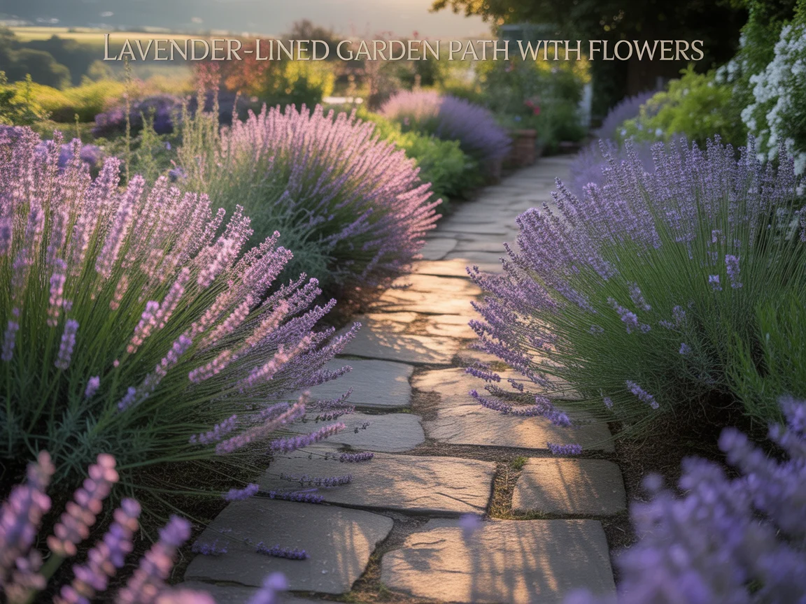 1. Lavender-Lined Garden Path With Flowers