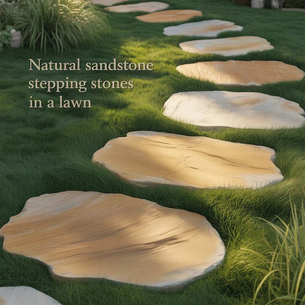 1. Natural Sandstone Stepping Stones in a Lawn