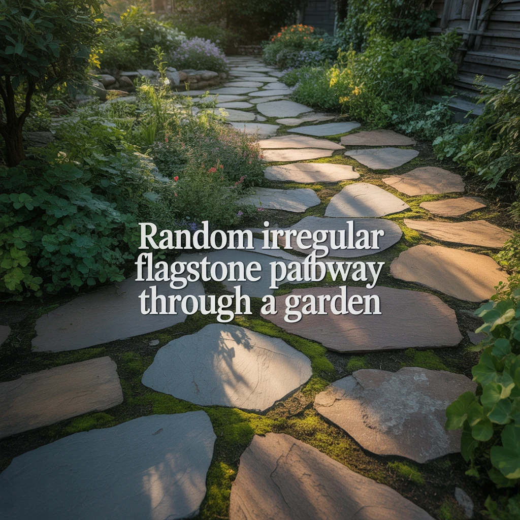 1. Random Irregular Flagstone Pathway Through a Garden