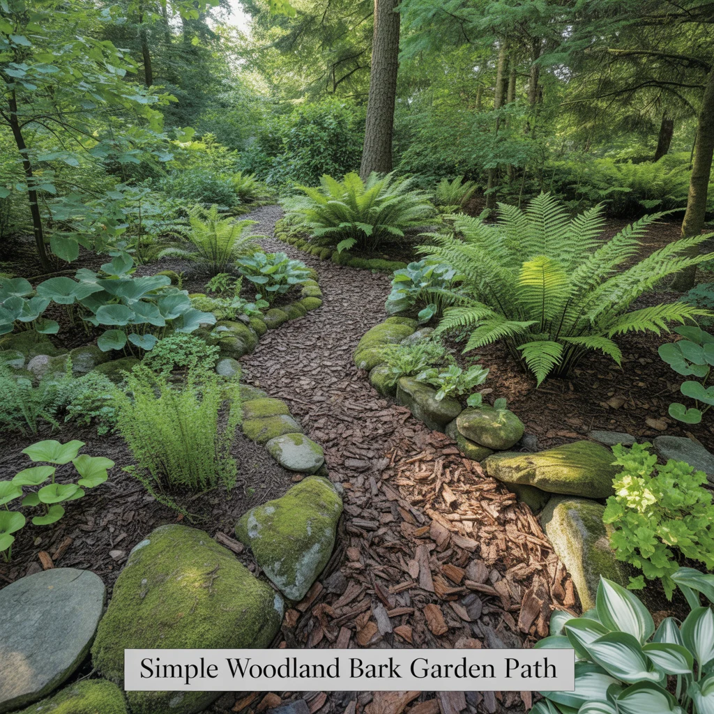 1. Simple Woodland Bark Garden Path