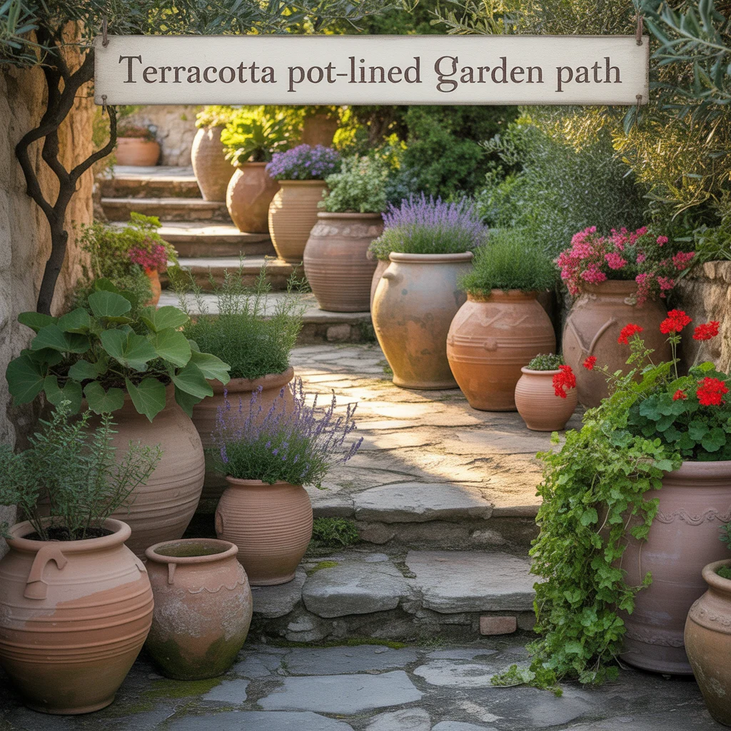 1. Terracotta Pot-Lined Garden Path