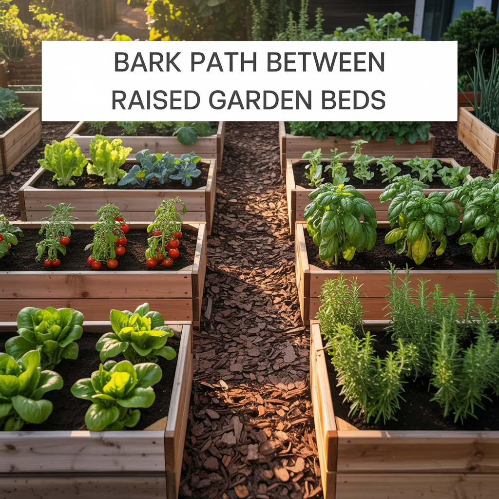 10. Bark Path Between Raised Garden Beds
