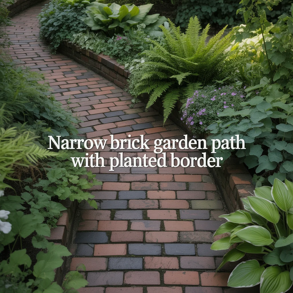 10. Narrow Brick Garden Path With Planted Border