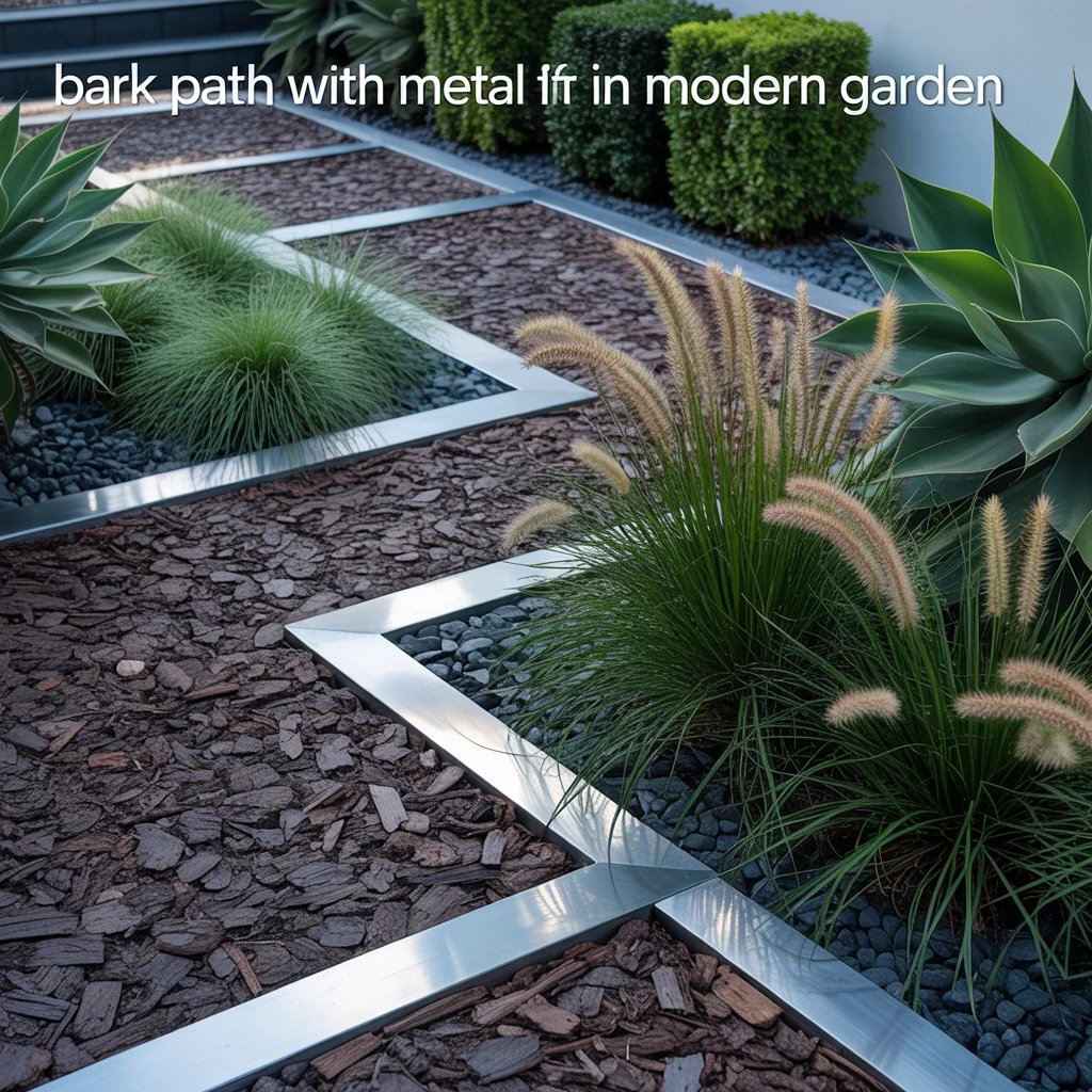 11. Bark Path With Metal Edging in a Modern Garden