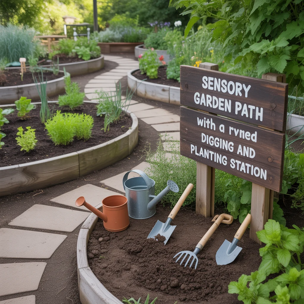 12. Sensory Garden Path With a Digging and Planting Station