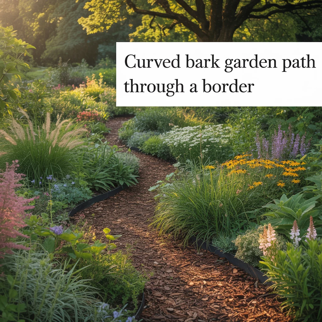 13. Curved Bark Garden Path Through a Border