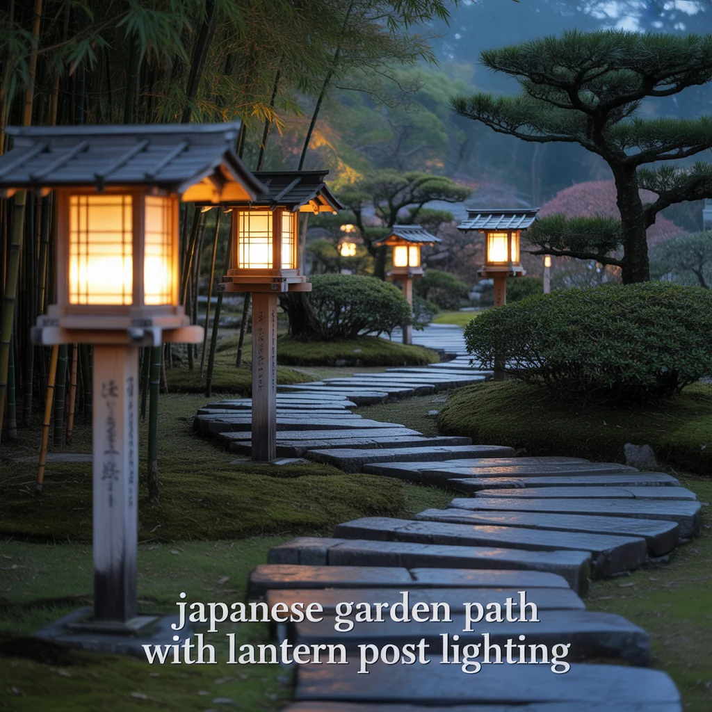 14. Japanese Garden Path With Lantern Post Lighting