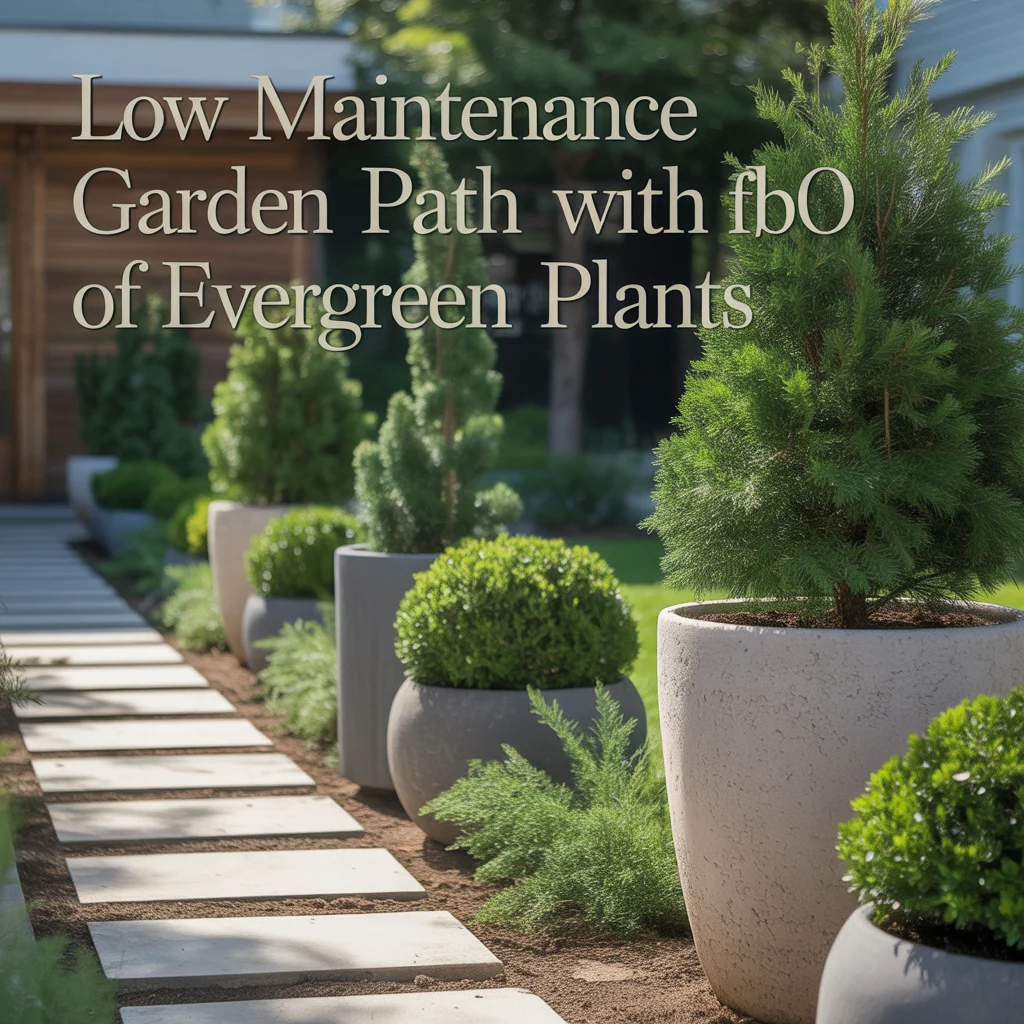 14. Low Maintenance Garden Path With Pots of Evergreen Plants