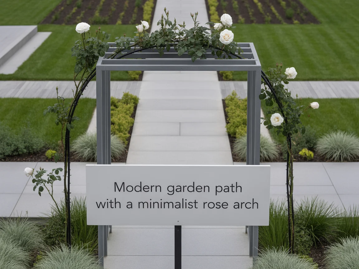 14. Modern Garden Path With a Minimalist Rose Arch