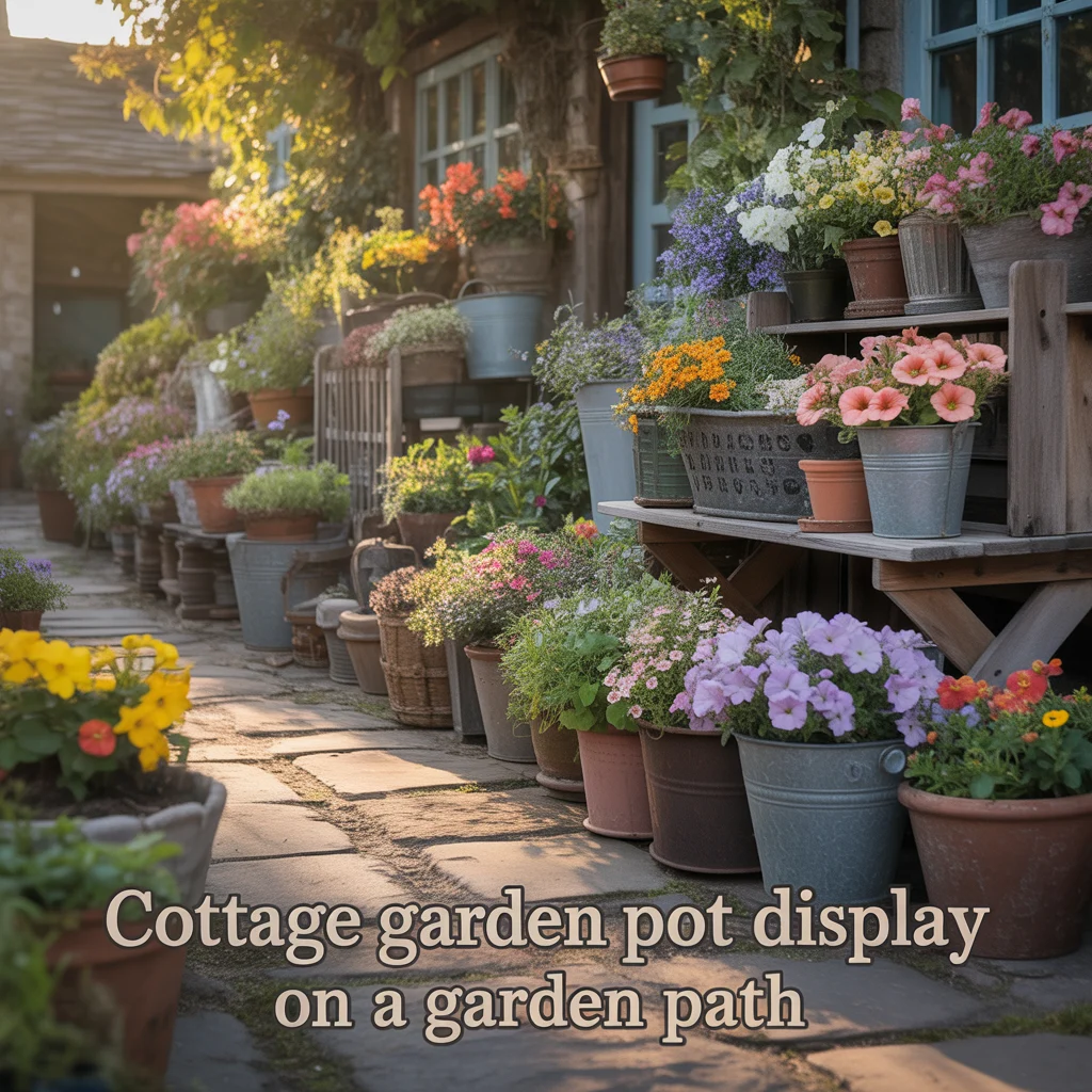 15. Cottage Garden Pot Display on a Garden Path