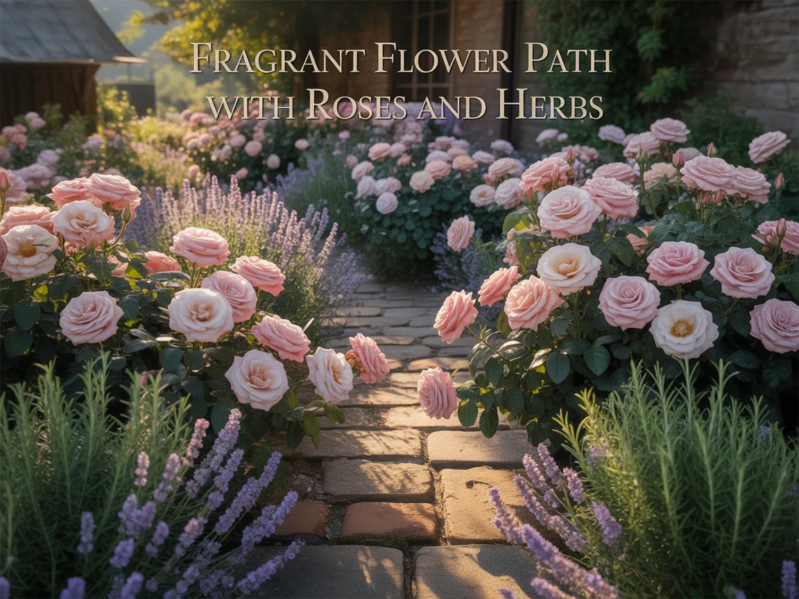 15. Fragrant Flower Path With Roses and Herbs