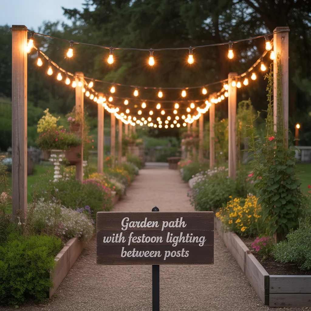 15. Garden Path With Festoon Lighting Between Posts