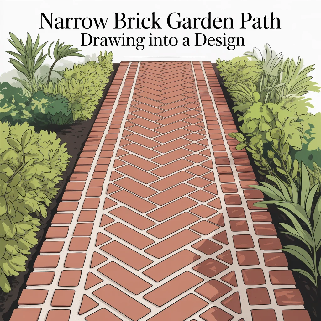 15. Narrow Brick Garden Path Drawing Into a Design