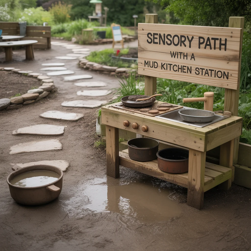 15. Sensory Path With a Mud Kitchen Station