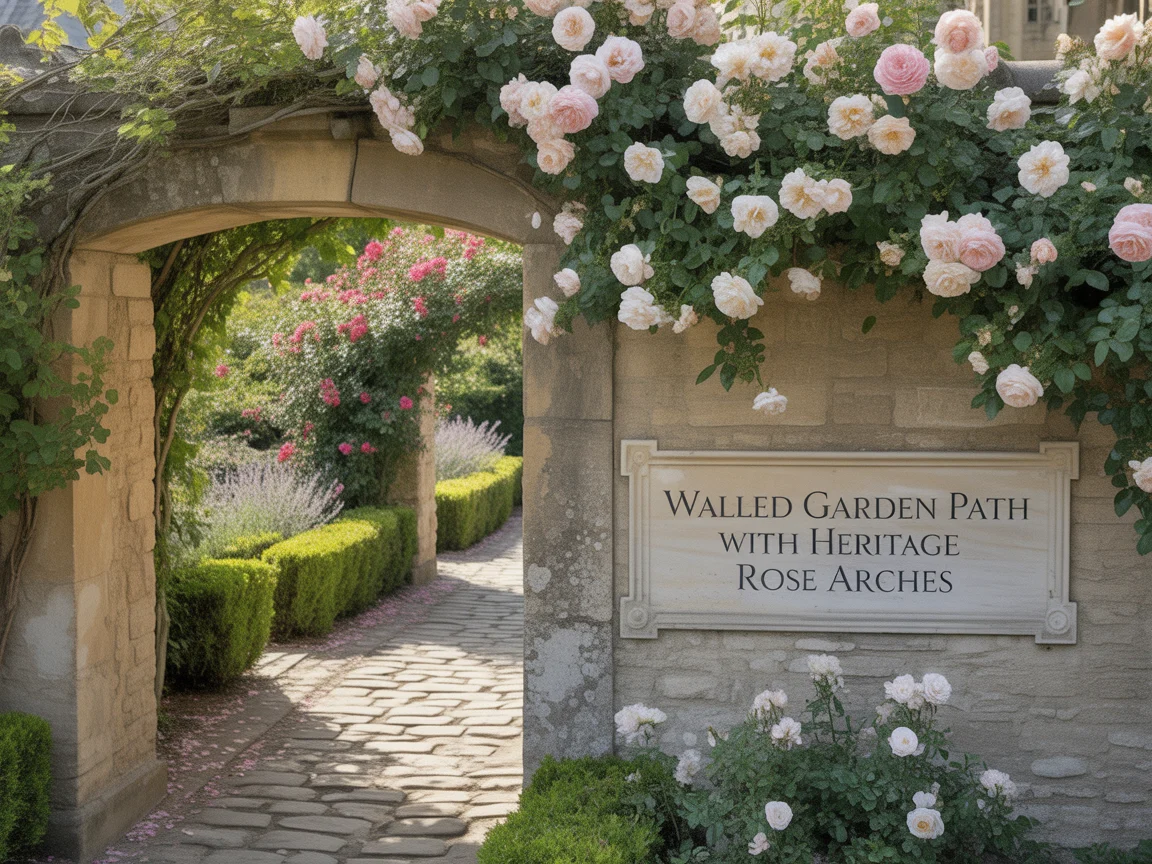 15. Walled Garden Path With Heritage Rose Arches