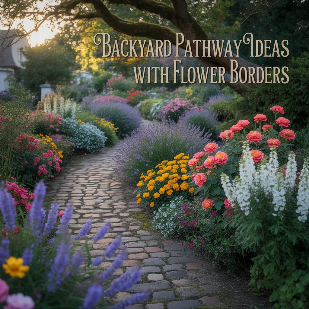 16. Backyard Pathway Ideas With Flower Borders