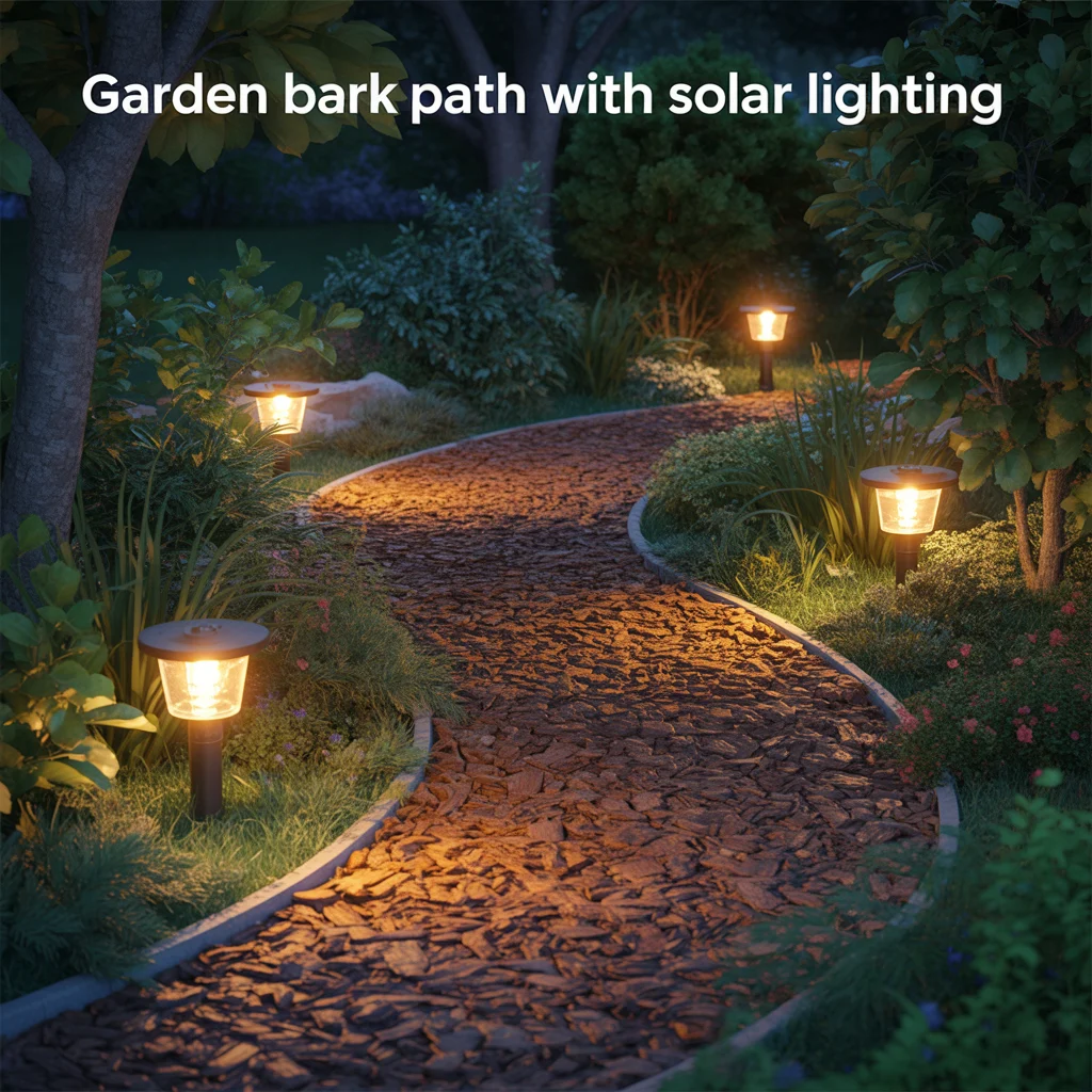 16. Garden Bark Path With Solar Lighting