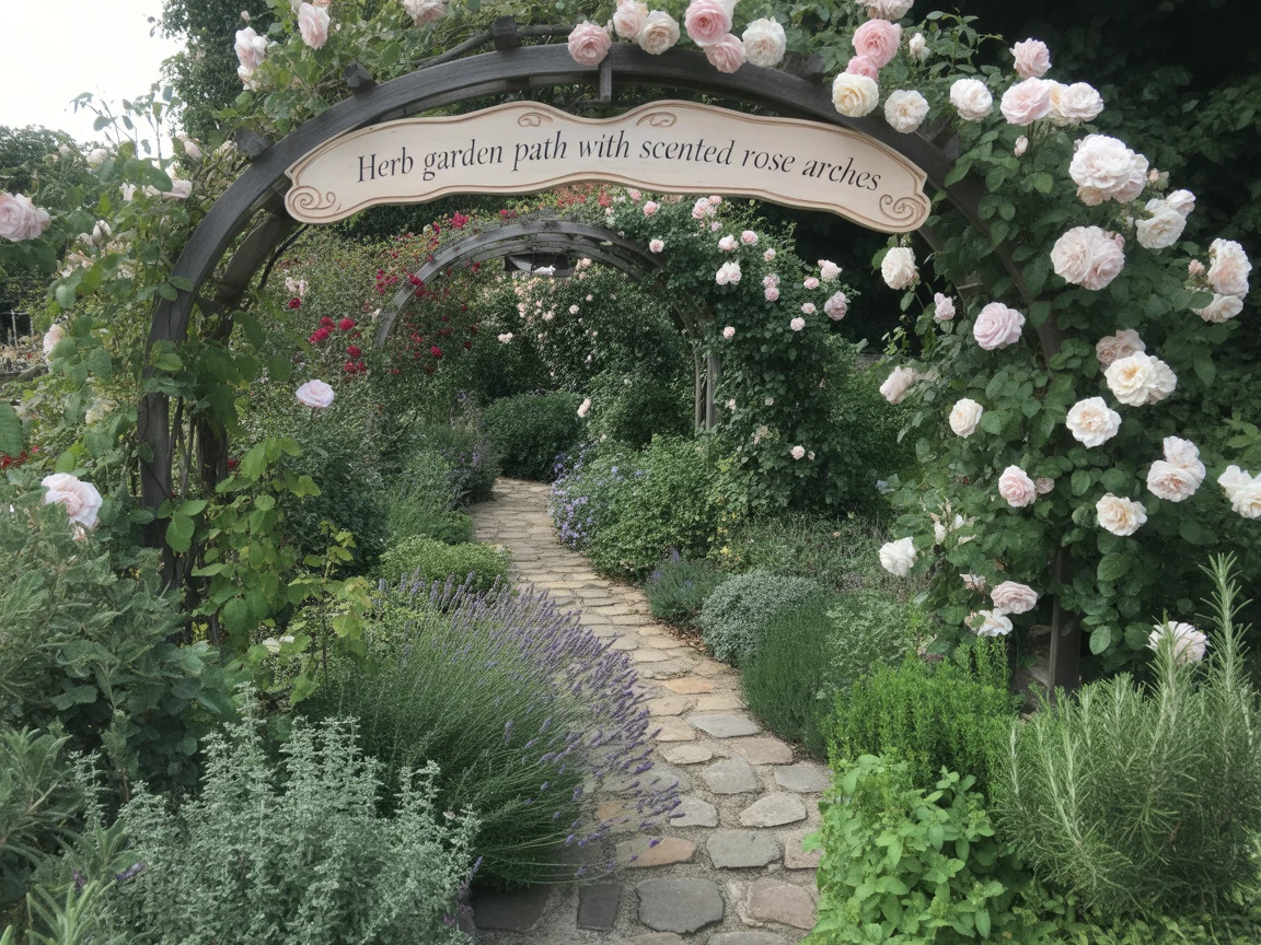 16. Herb Garden Path With Scented Rose Arches