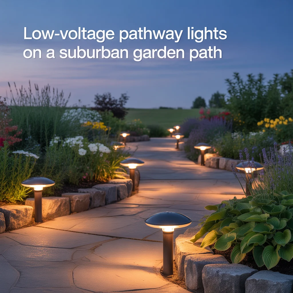 16. Low-Voltage Pathway Lights on a Suburban Garden Path