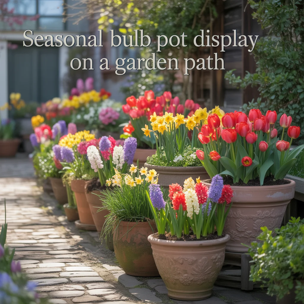 16. Seasonal Bulb Pot Display on a Garden Path