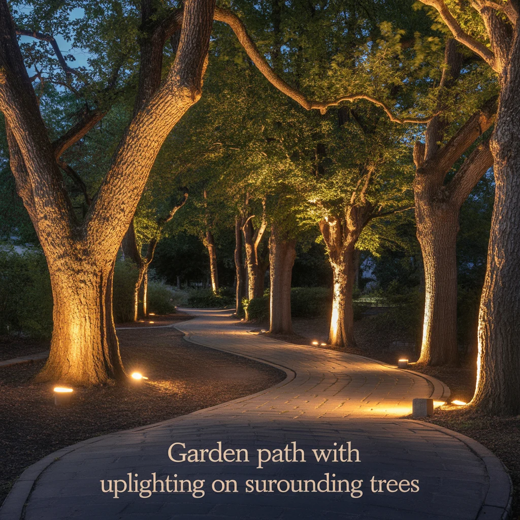 17. Garden Path With Uplighting on Surrounding Trees
