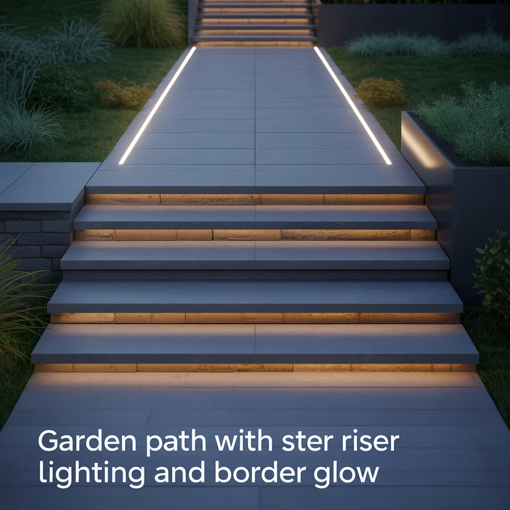 18. Garden Path With Step Riser Lighting and Border Glow
