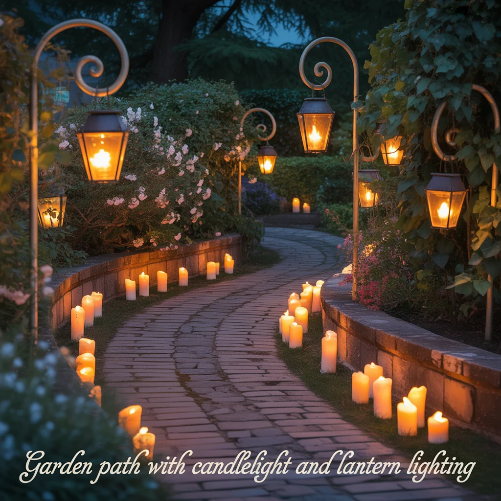 19. Garden Path With Candlelight and Lantern Lighting