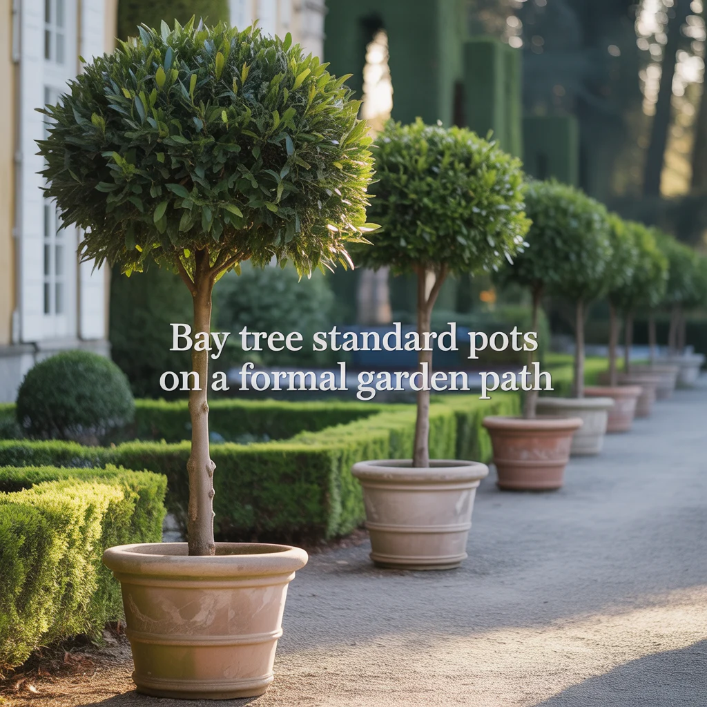 2. Bay Tree Standard Pots on a Formal Garden Path
