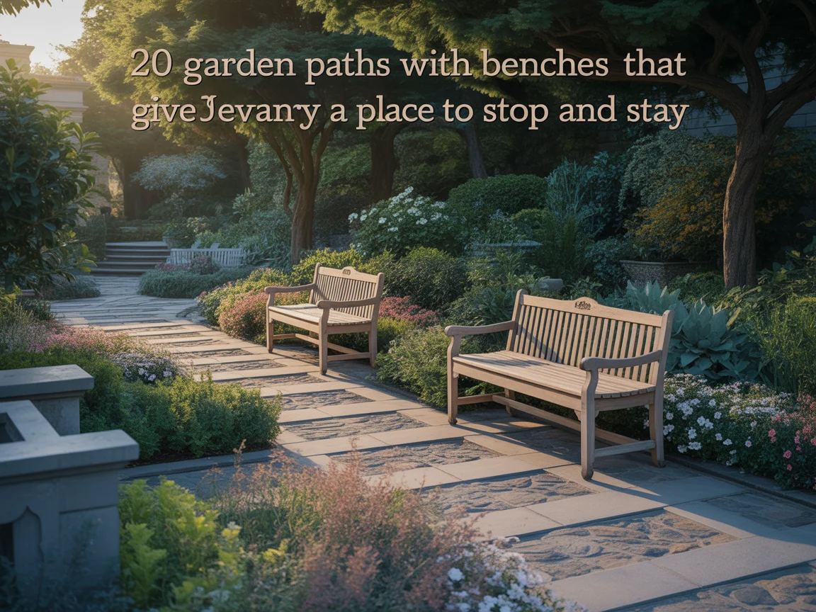 20 Garden Paths With Benches That Give Every Walk a Place to Stop and Stay
