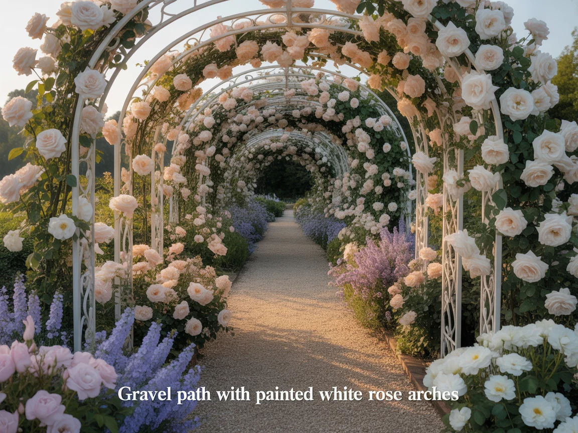 3. Gravel Path With Painted White Rose Arches