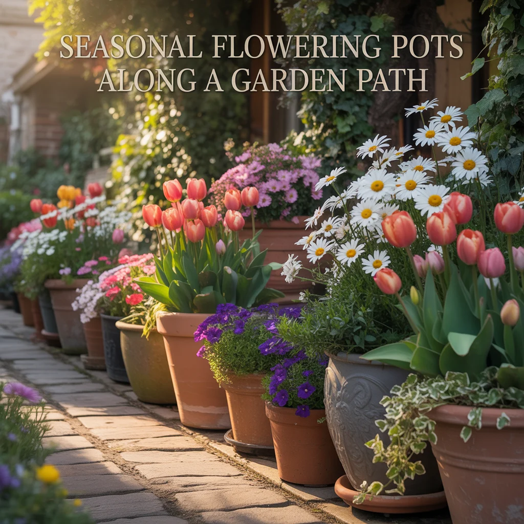 3. Seasonal Flowering Pots Along a Garden Path