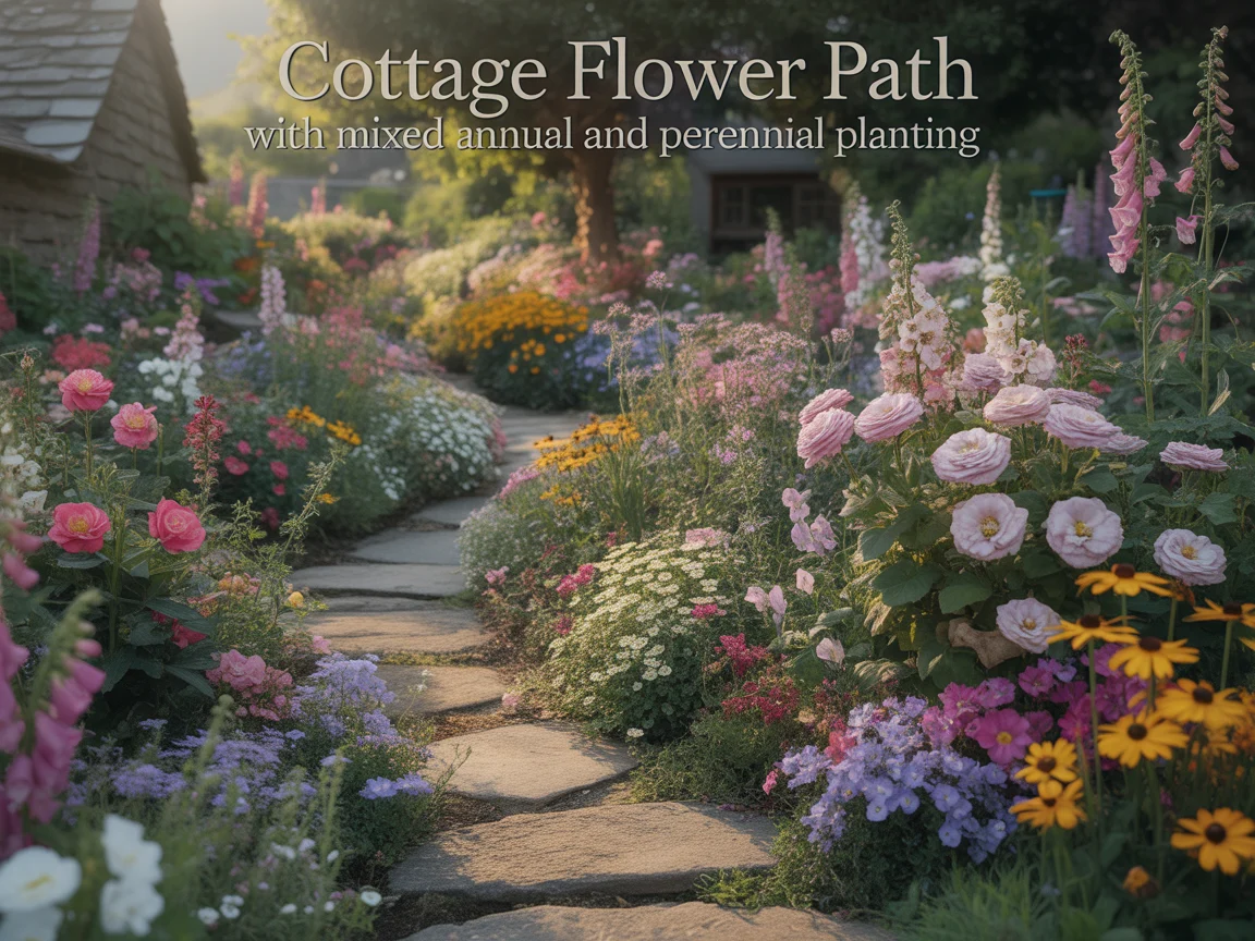 4. Cottage Flower Path With Mixed Annual and Perennial Planting