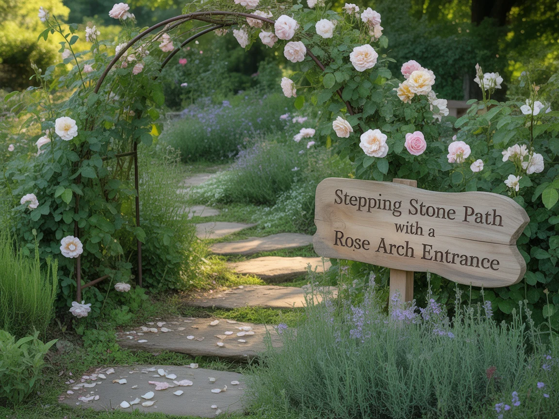 4. Stepping Stone Path With a Rose Arch Entrance