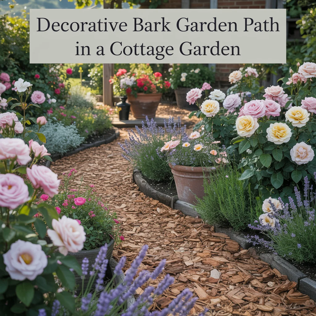5. Decorative Bark Garden Path in a Cottage Garden