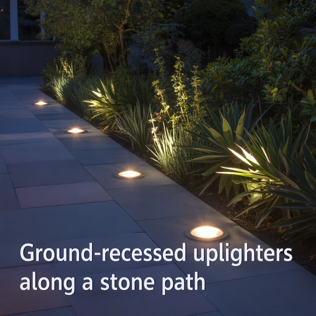 5. Ground-Recessed Uplighters Along a Stone Path
