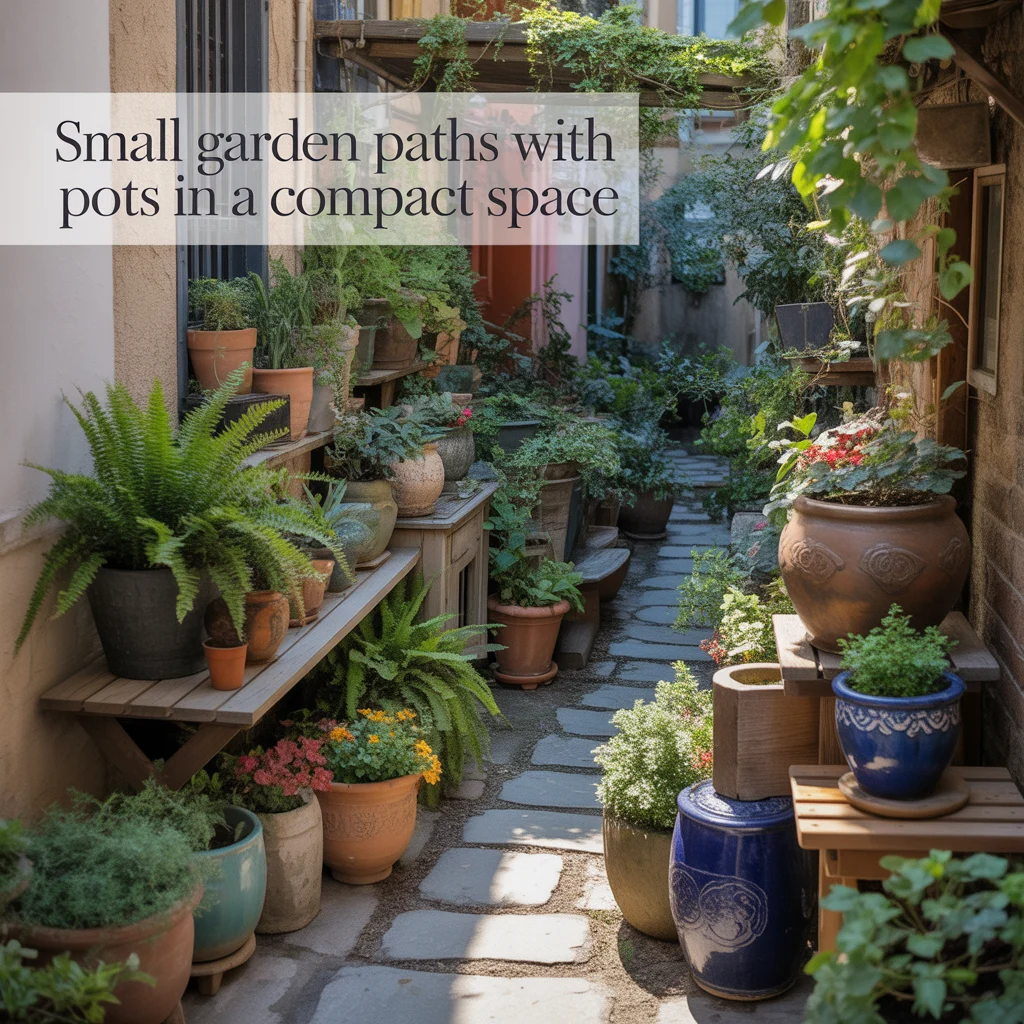 5. Small Garden Paths With Pots in a Compact Space