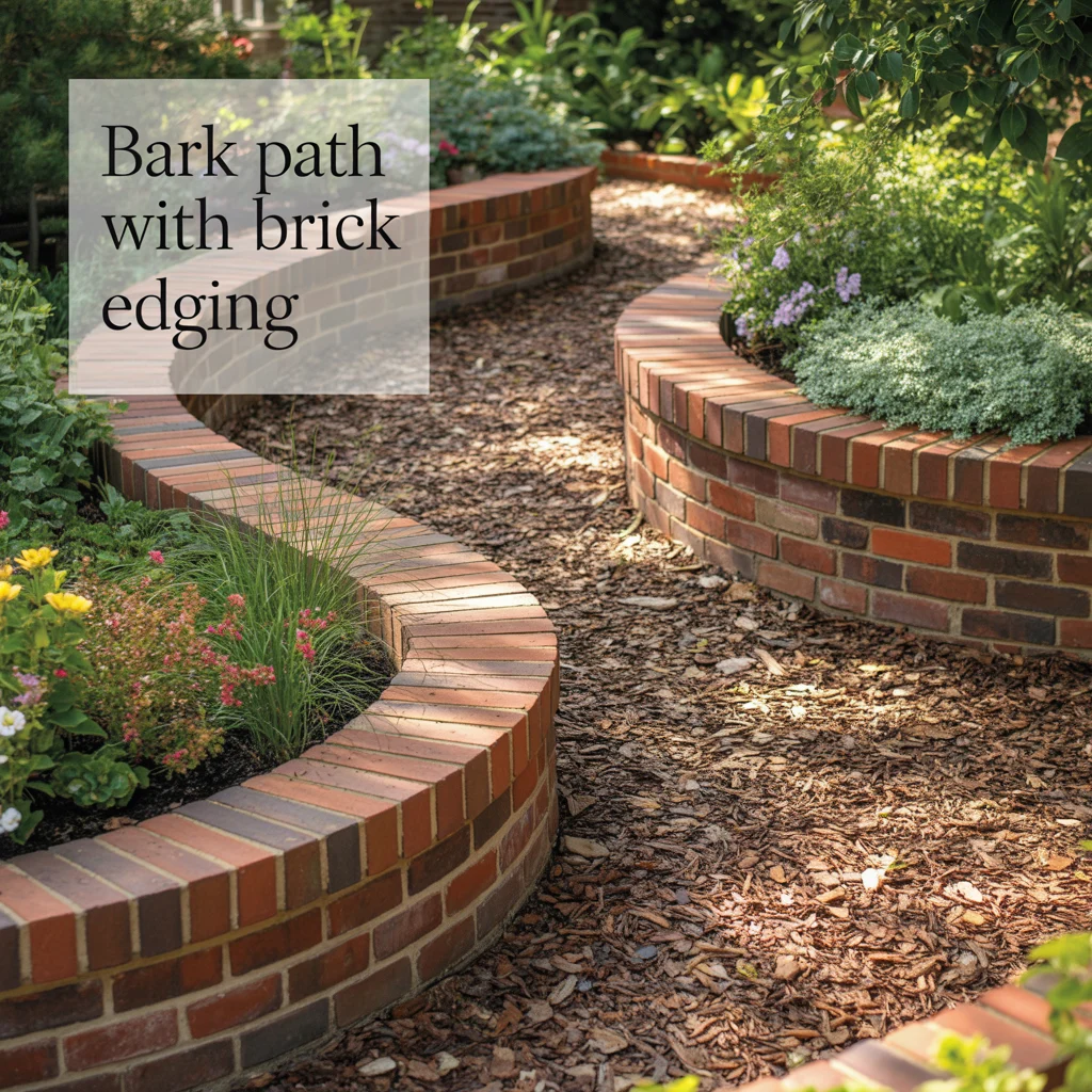 6. Bark Path With Brick Edging