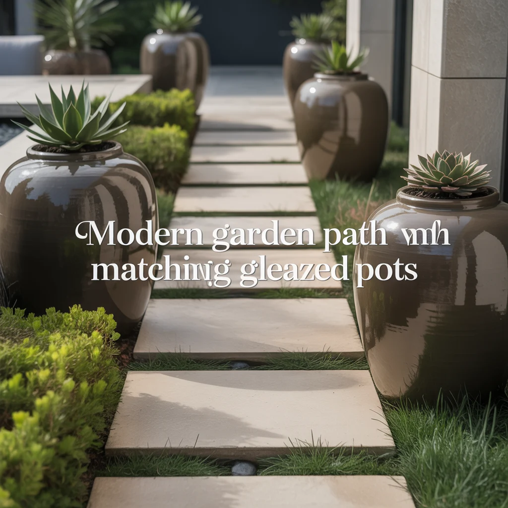 6. Modern Garden Path With Matching Glazed Pots
