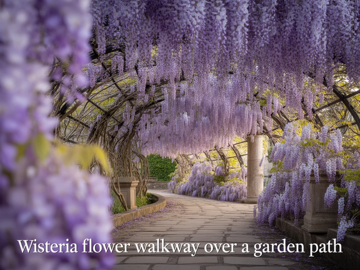 6. Wisteria Flower Walkway Over a Garden Path