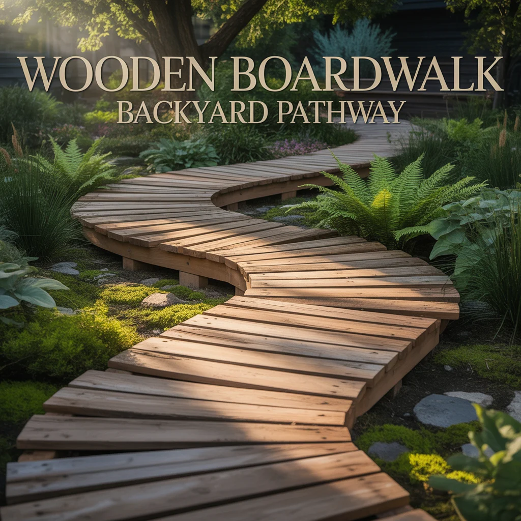 6. Wooden Boardwalk Backyard Pathway