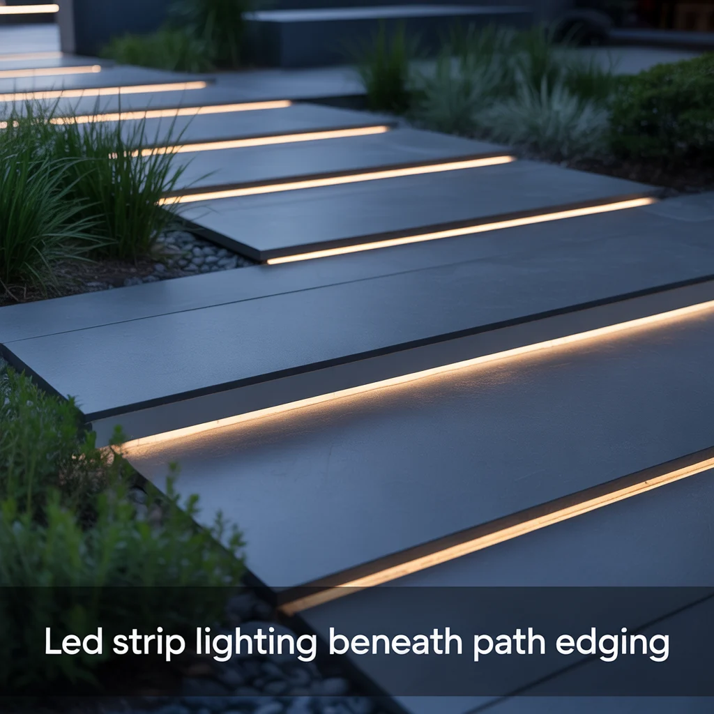 7. LED Strip Lighting Beneath Path Edging