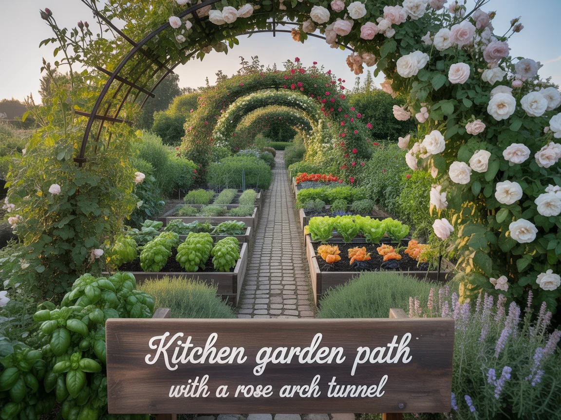 8. Kitchen Garden Path With a Rose Arch Tunnel