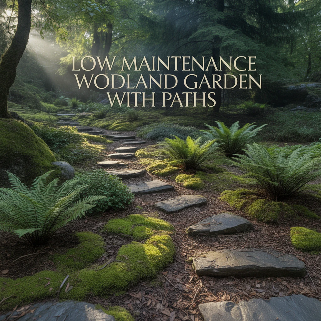 8. Low Maintenance Woodland Garden With Paths