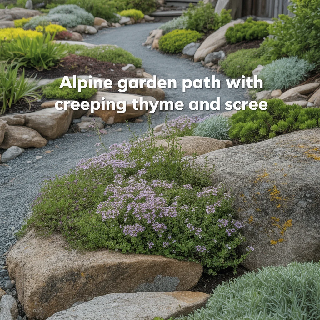 Alpine Garden Path With Creeping Thyme and Scree