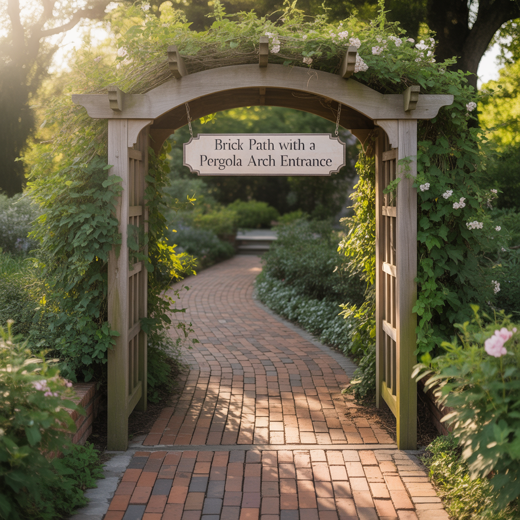 Brick Path With a Pergola Arch Entrance