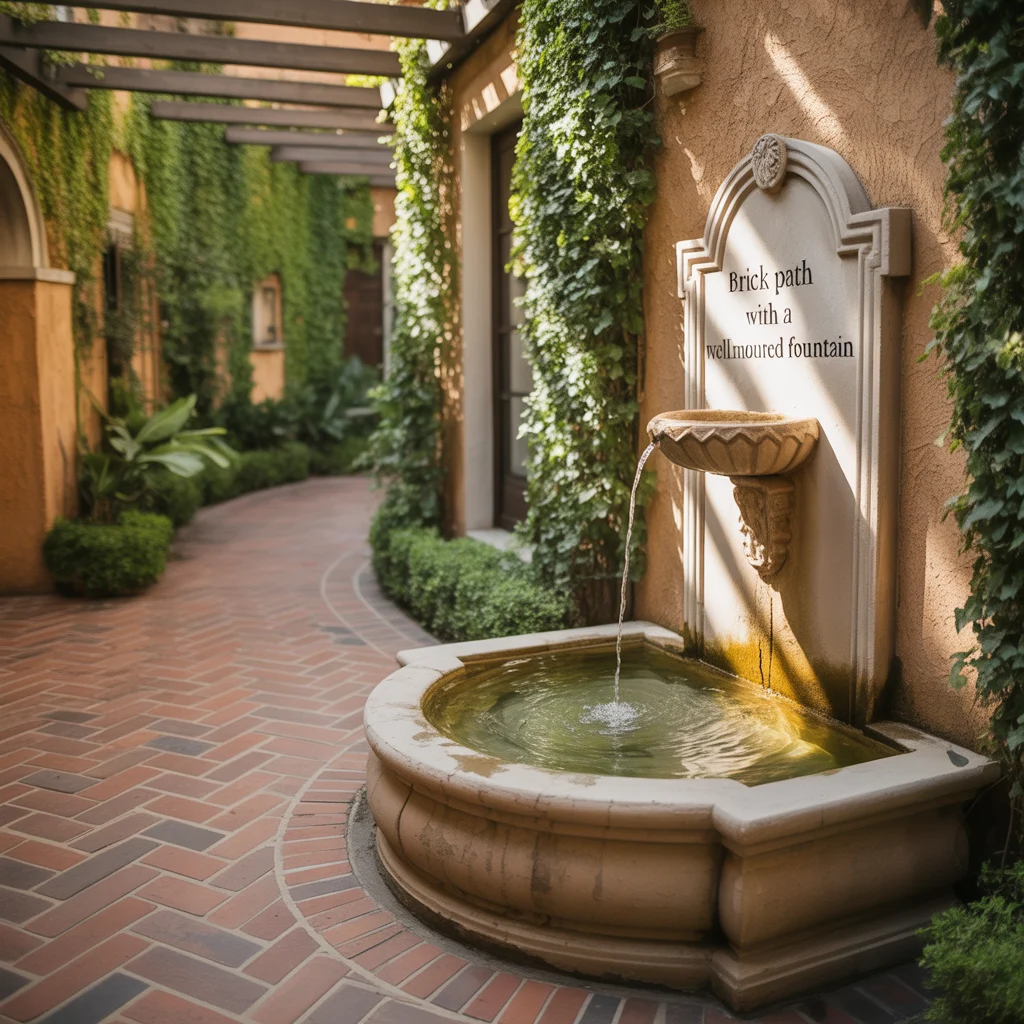 Brick Path With a Wall-Mounted Fountain