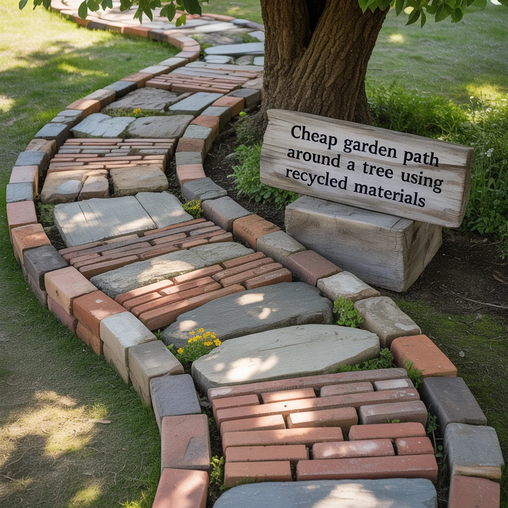 Cheap Garden Path Around a Tree Using Recycled Materials